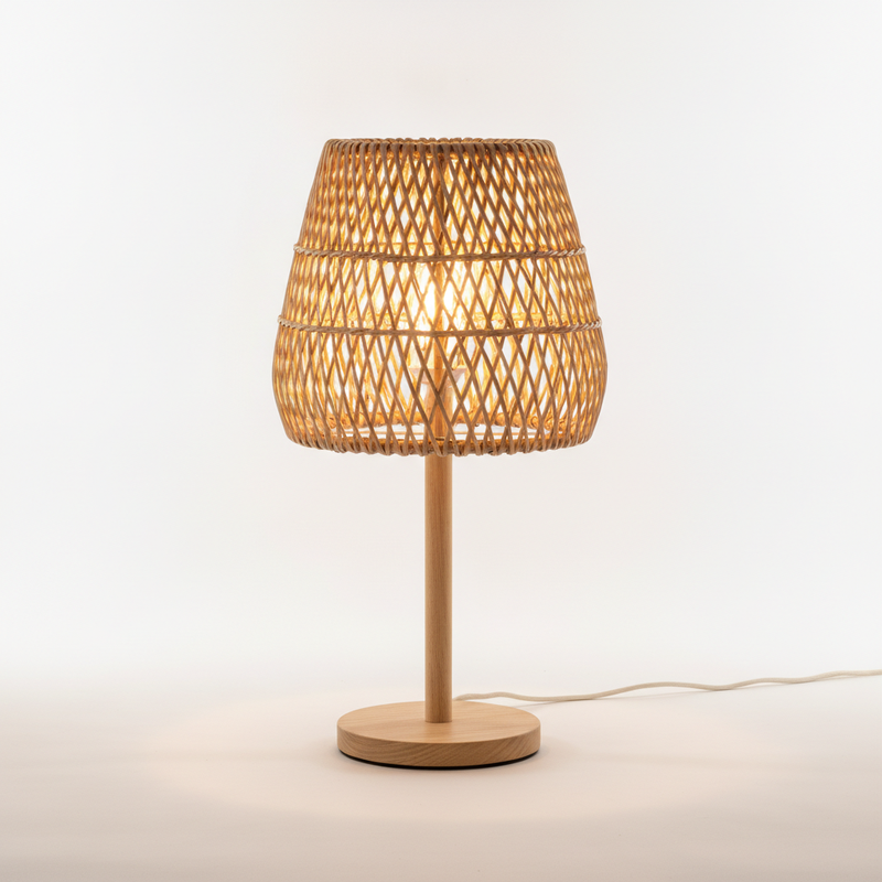 ## Marlow Tischlampe aus geflochtenem Rattan